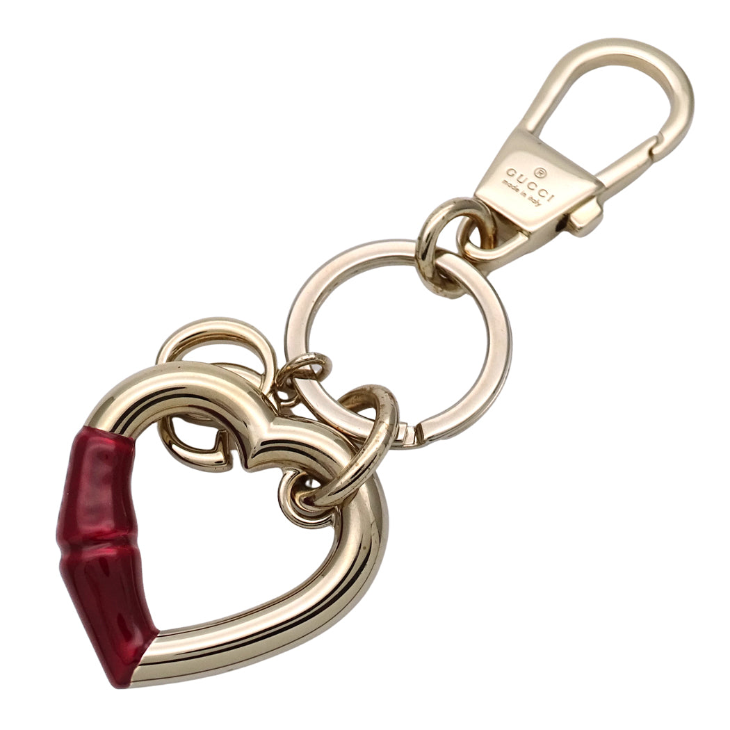 GUCCI グッチ キーホルダー プチマーモント バンブー ハートシェイプ GP ゴールド レッド レディース 【中古】