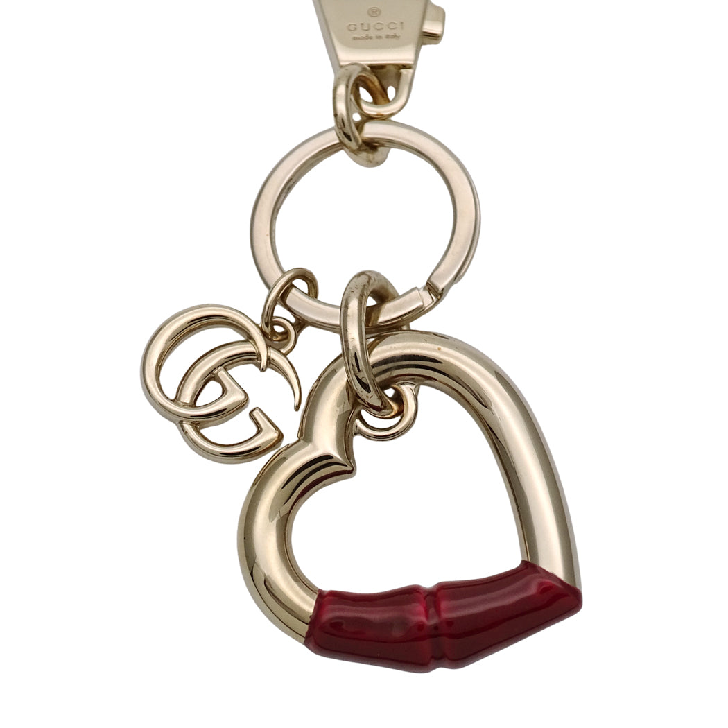 GUCCI グッチ キーホルダー プチマーモント バンブー ハートシェイプ GP ゴールド レッド レディース 【中古】