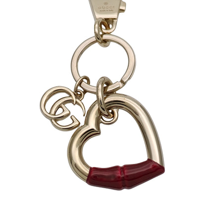 GUCCI グッチ キーホルダー プチマーモント バンブー ハートシェイプ GP ゴールド レッド レディース 【中古】