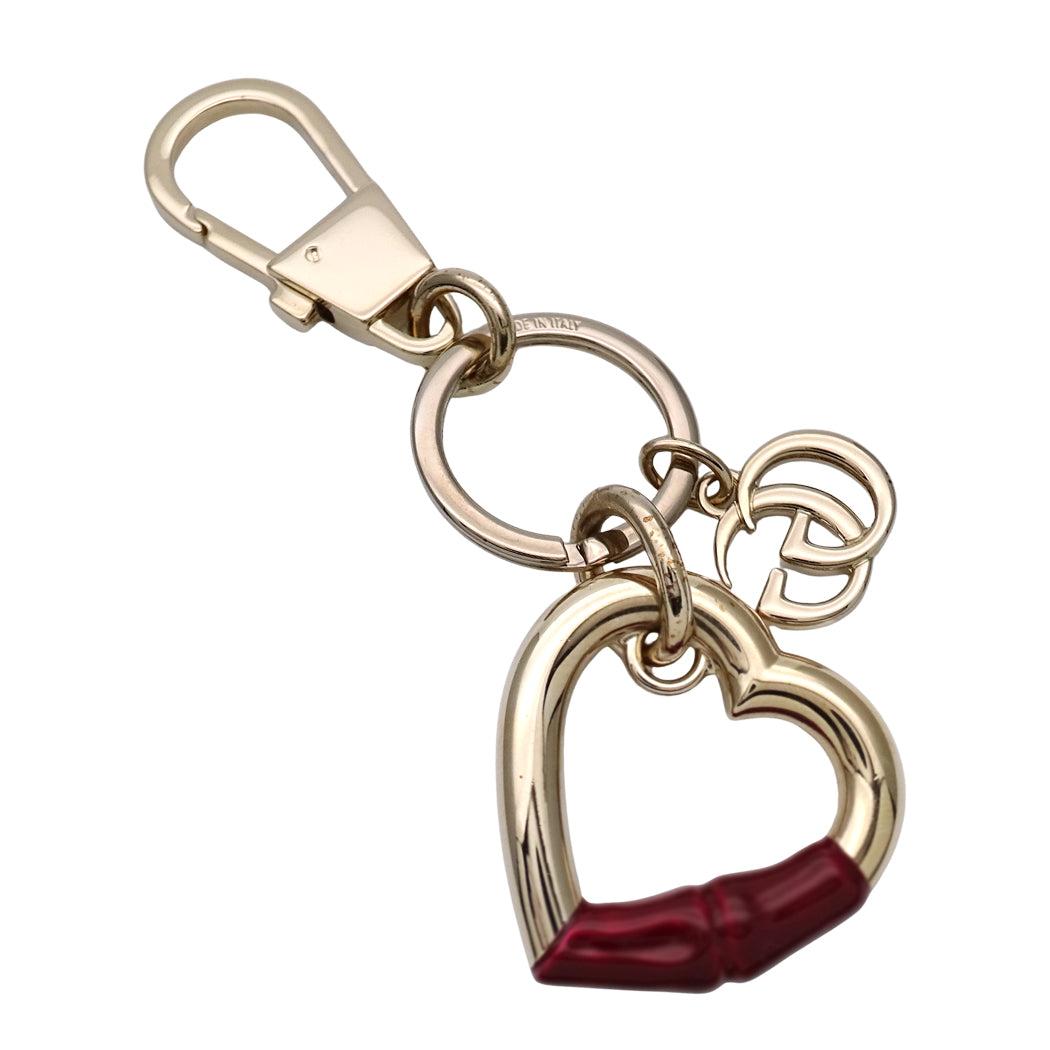GUCCI グッチ キーホルダー プチマーモント バンブー ハートシェイプ GP ゴールド レッド レディース 【中古】