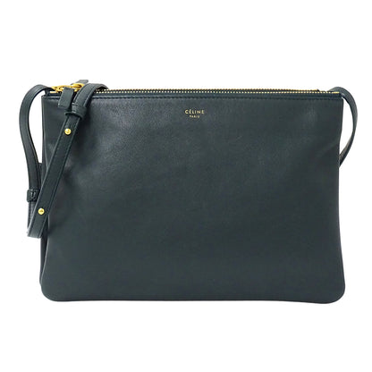 CELINE セリーヌ トリオ ラージ ショルダーバッグ グリーン レザー レディース メンズ 【中古】