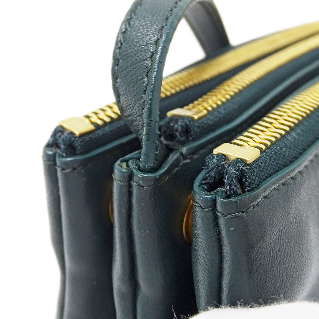 CELINE セリーヌ トリオ ラージ ショルダーバッグ グリーン レザー レディース メンズ 【中古】