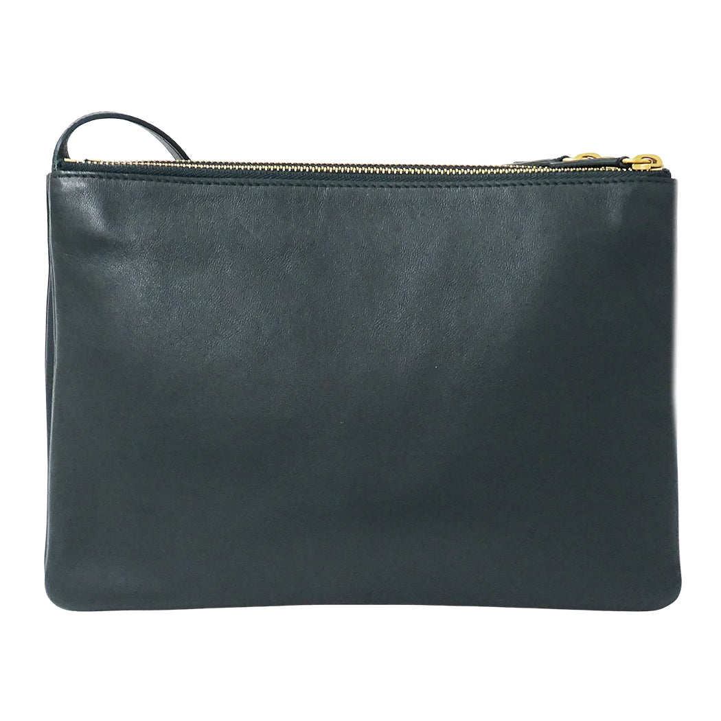 CELINE セリーヌ トリオ ラージ ショルダーバッグ グリーン レザー レディース メンズ 【中古】