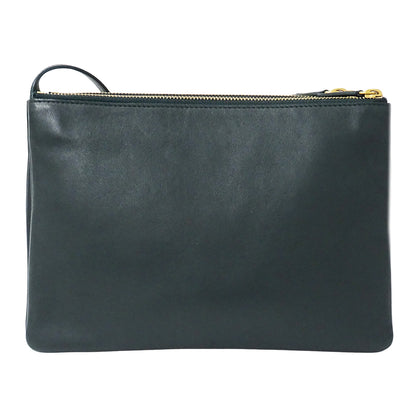 CELINE セリーヌ トリオ ラージ ショルダーバッグ グリーン レザー レディース メンズ 【中古】
