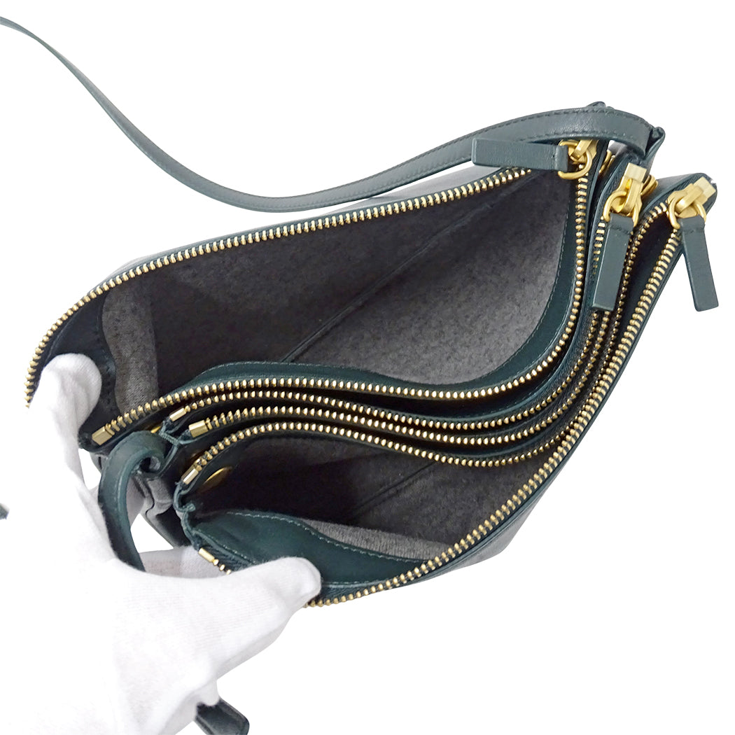 CELINE セリーヌ トリオ ラージ ショルダーバッグ グリーン レザー レディース メンズ 【中古】