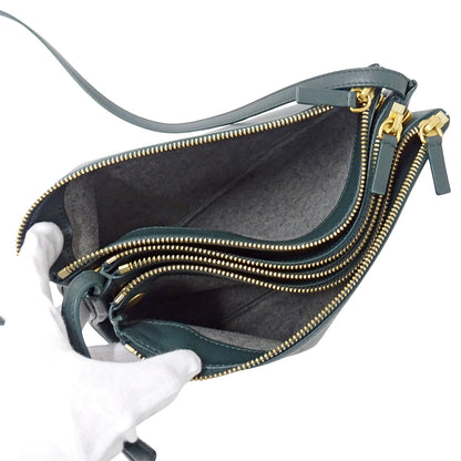 CELINE セリーヌ トリオ ラージ ショルダーバッグ グリーン レザー レディース メンズ 【中古】