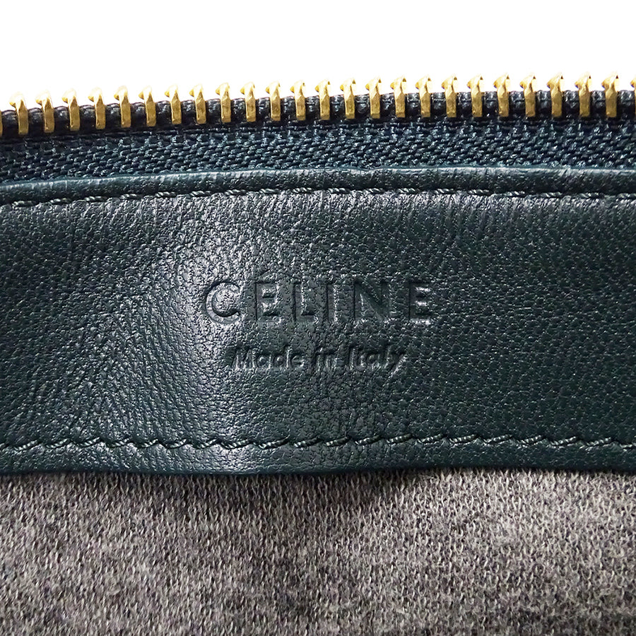 CELINE セリーヌ トリオ ラージ ショルダーバッグ グリーン レザー レディース メンズ 【中古】