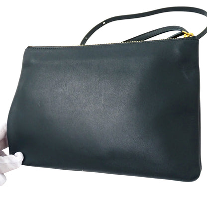 CELINE セリーヌ トリオ ラージ ショルダーバッグ グリーン レザー レディース メンズ 【中古】