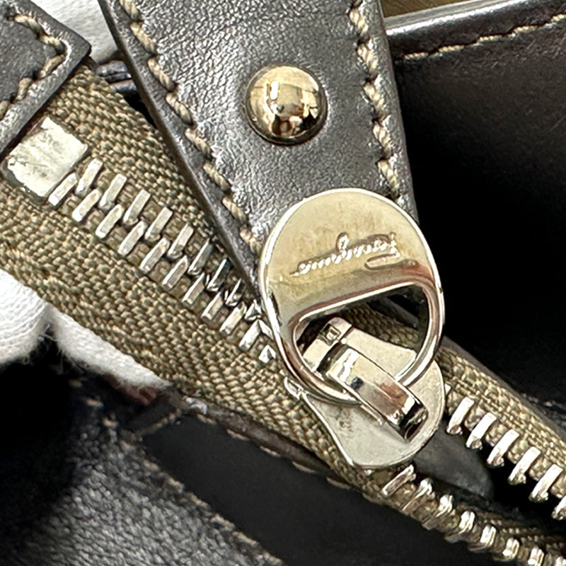 Ferragamo フェラガモ トートバッグ ダブルガンチーニ メタリックブラウン ゴールド パテントレザー レディース 【中古】