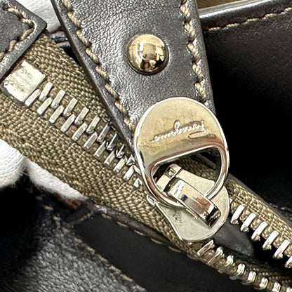Ferragamo フェラガモ トートバッグ ダブルガンチーニ メタリックブラウン ゴールド パテントレザー レディース 【中古】