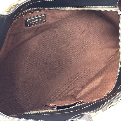 Ferragamo フェラガモ トートバッグ ダブルガンチーニ メタリックブラウン ゴールド パテントレザー レディース 【中古】