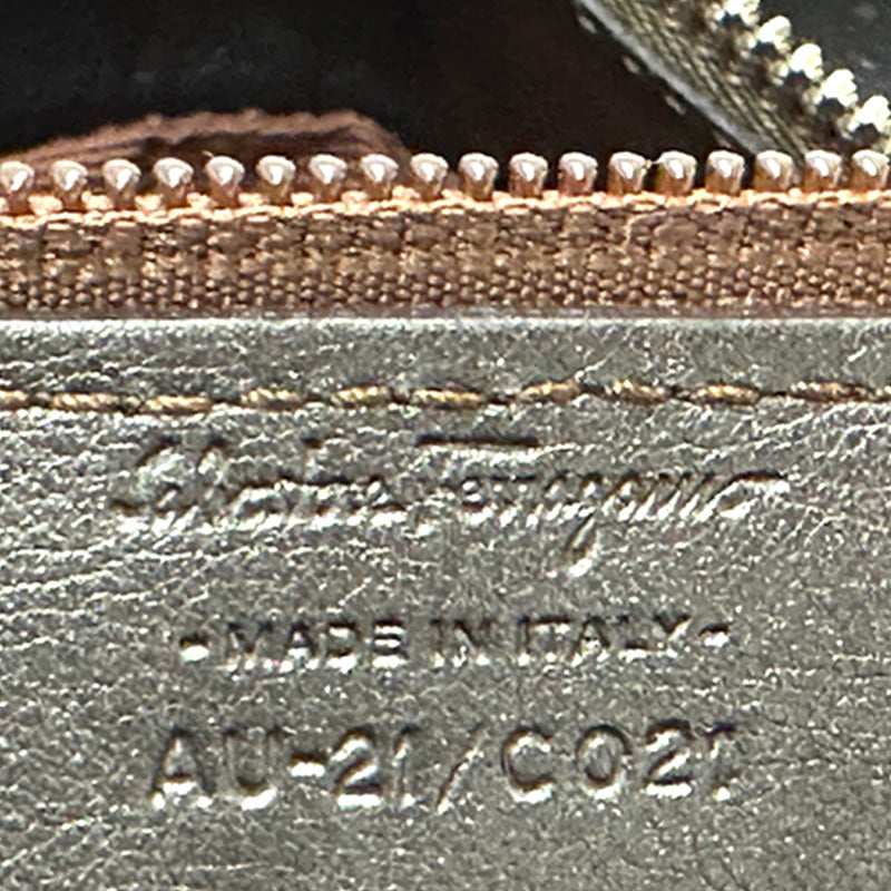 Ferragamo フェラガモ トートバッグ ダブルガンチーニ メタリックブラウン ゴールド パテントレザー レディース 【中古】