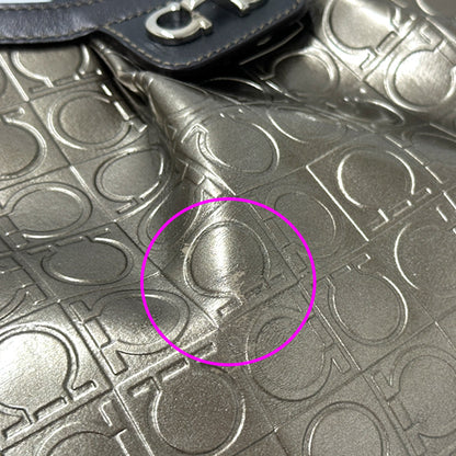 Ferragamo フェラガモ トートバッグ ダブルガンチーニ メタリックブラウン ゴールド パテントレザー レディース 【中古】