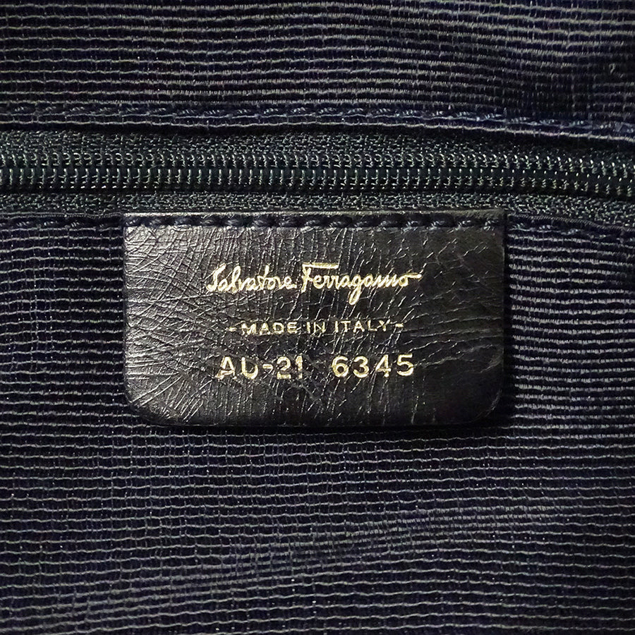 Ferragamo フェラガモ トートバッグ ガンチーニ ブルー AU-21 6345 キャンバス レディース 【中古】