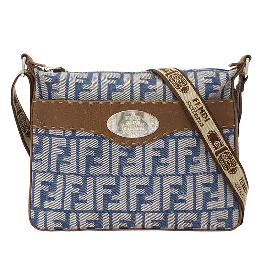 FENDI フェンディ ショルダーバッグ セレリア ズッカ ブルー ブラウン デニム レディース 【中古】