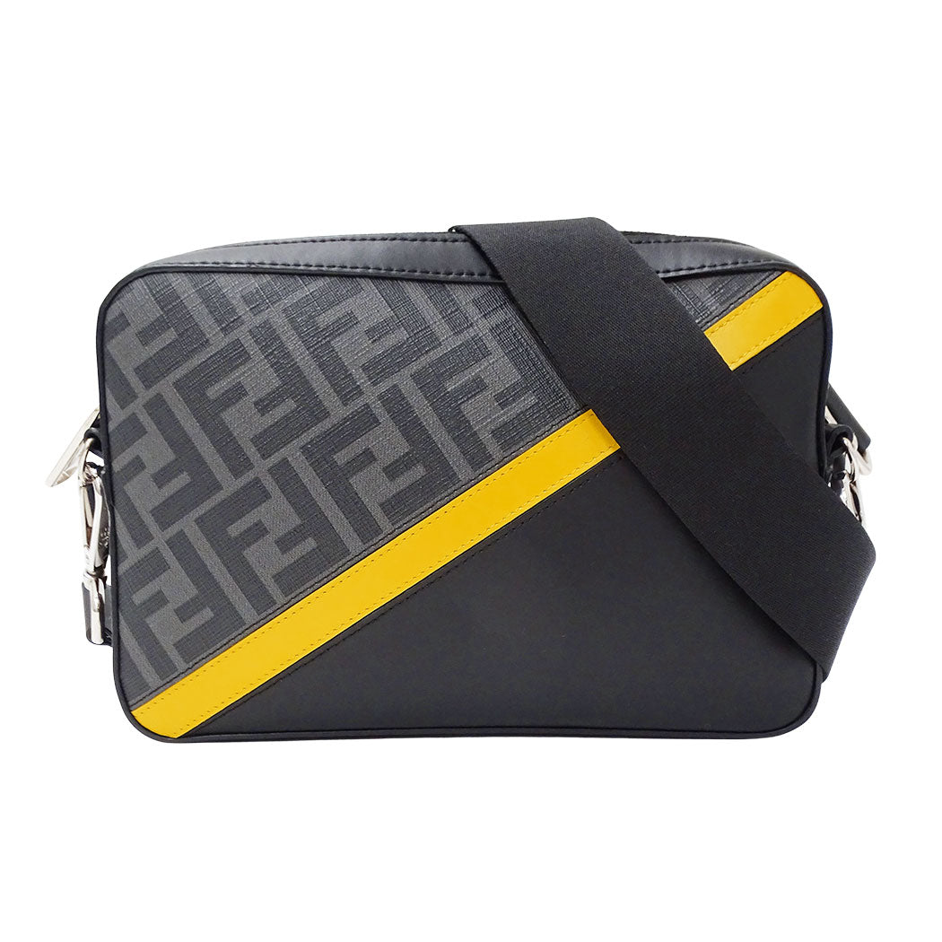 FENDI フェンディ ダイアゴナル カメラケース ショルダーバッグ ブラック イエロー 7M0286 レザー メンズ 【中古】