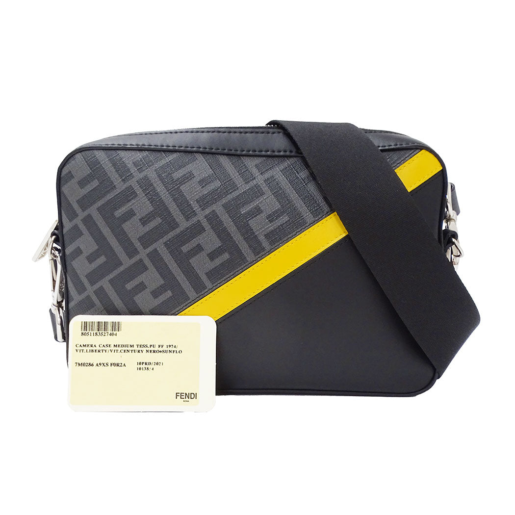 FENDI フェンディ ダイアゴナル カメラケース ショルダーバッグ ブラック イエロー 7M0286 レザー メンズ 【中古】