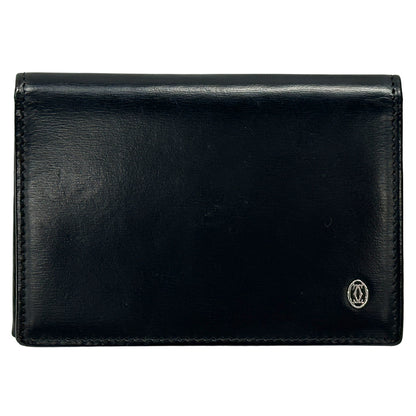 Cartier カルティエ カードケース パシャ ブラック シルバー レザー メンズ 名刺入れ 【中古】