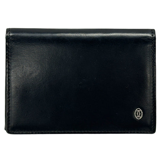 Cartier カルティエ カードケース パシャ ブラック シルバー レザー メンズ 名刺入れ 【中古】