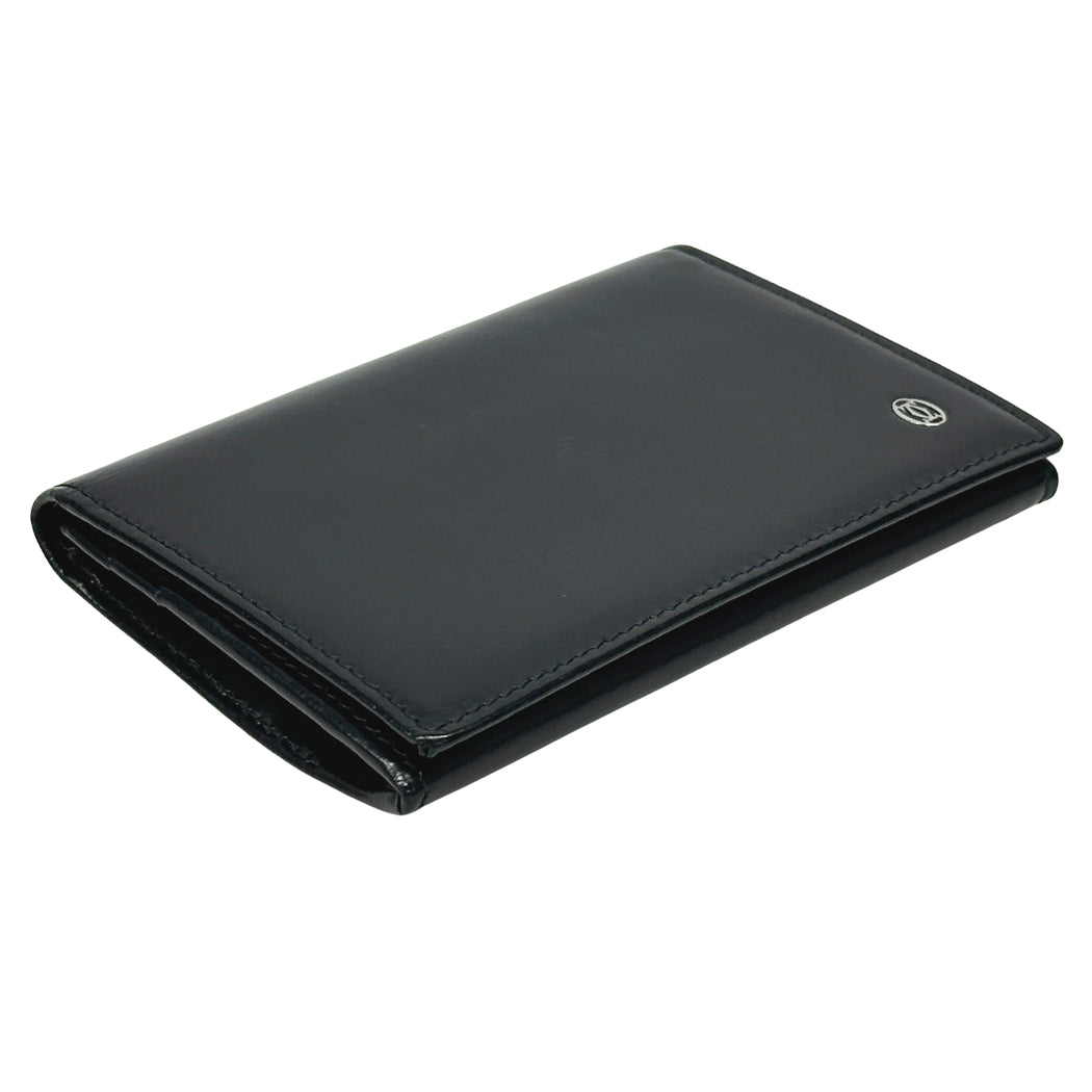 Cartier カルティエ カードケース パシャ ブラック シルバー レザー メンズ 名刺入れ 【中古】