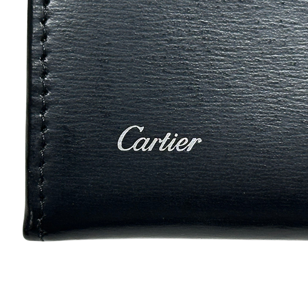 Cartier カルティエ カードケース パシャ ブラック シルバー レザー メンズ 名刺入れ 【中古】