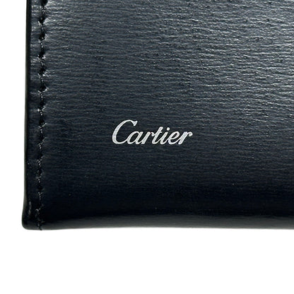 Cartier カルティエ カードケース パシャ ブラック シルバー レザー メンズ 名刺入れ 【中古】