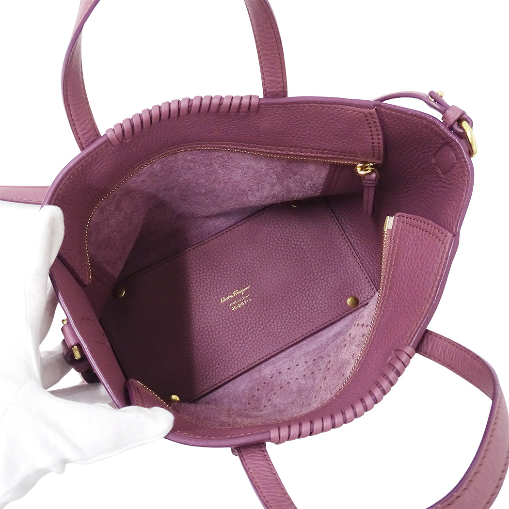 Ferragamo フェラガモ マルタ 2wayバッグ パープル ピンク GG-21G715 レザー レディース 【中古】