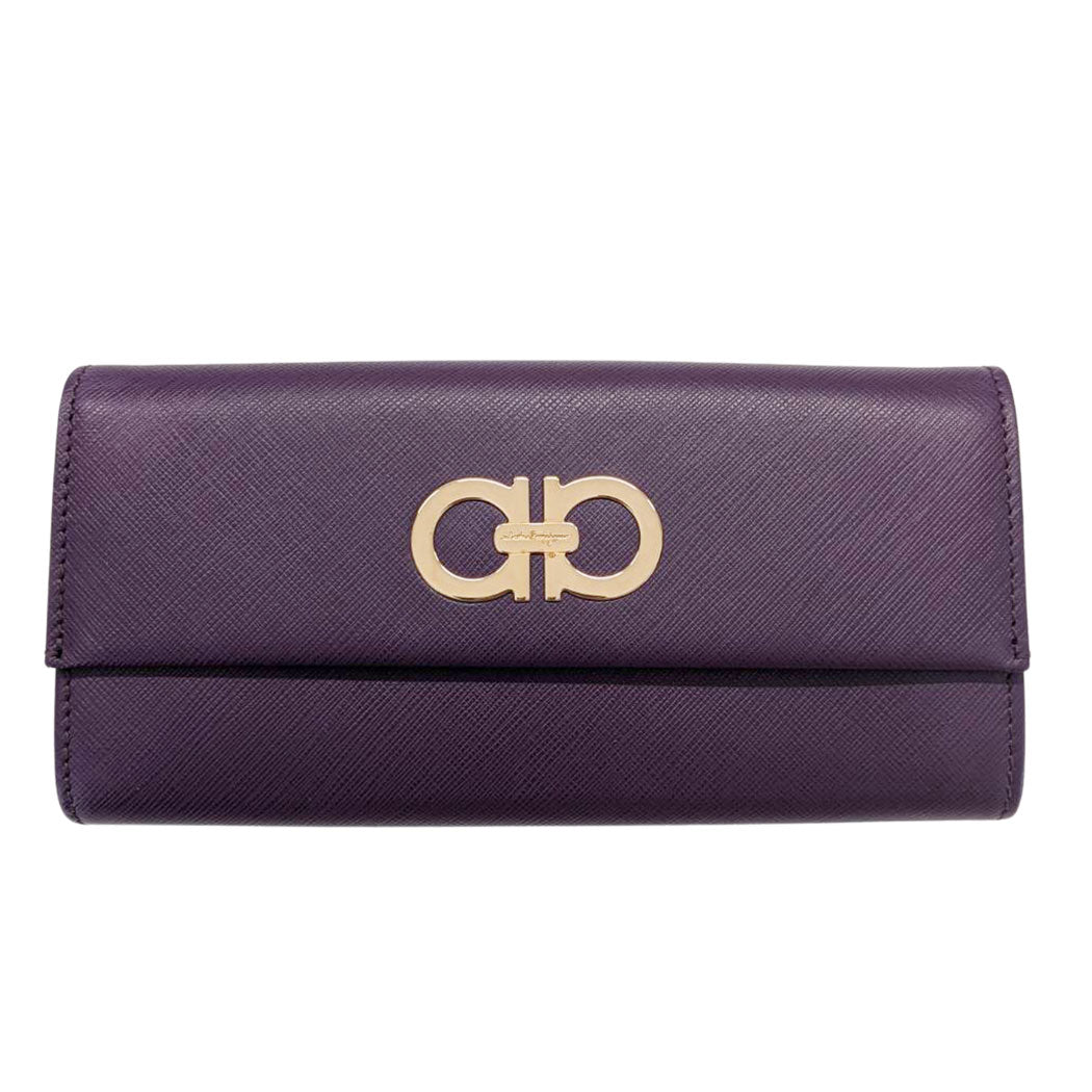 Ferragamo フェラガモ 長財布 パープル レザー レディース 【中古】