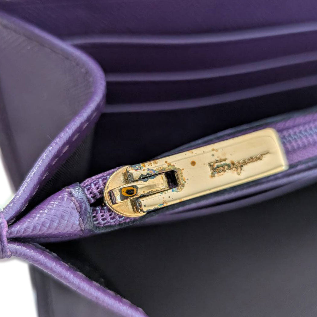 Ferragamo フェラガモ 長財布 パープル レザー レディース 【中古】