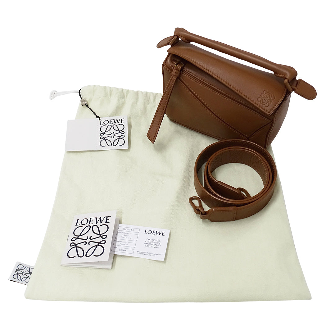 LOEWE ロエベ パズルバッグ ミニ 2wayバッグ ブラウン レザー レディース 【中古】