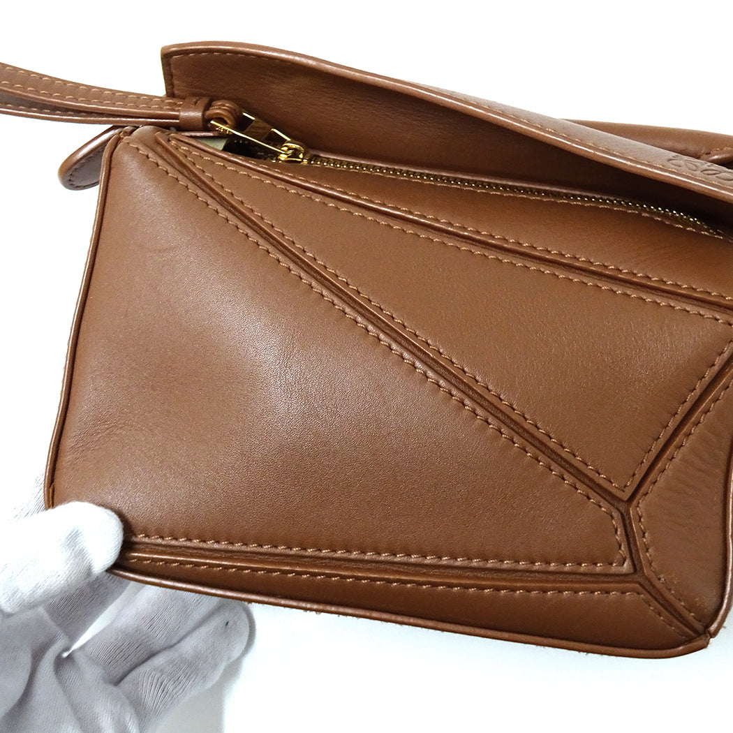 LOEWE ロエベ パズルバッグ ミニ 2wayバッグ ブラウン レザー レディース 【中古】