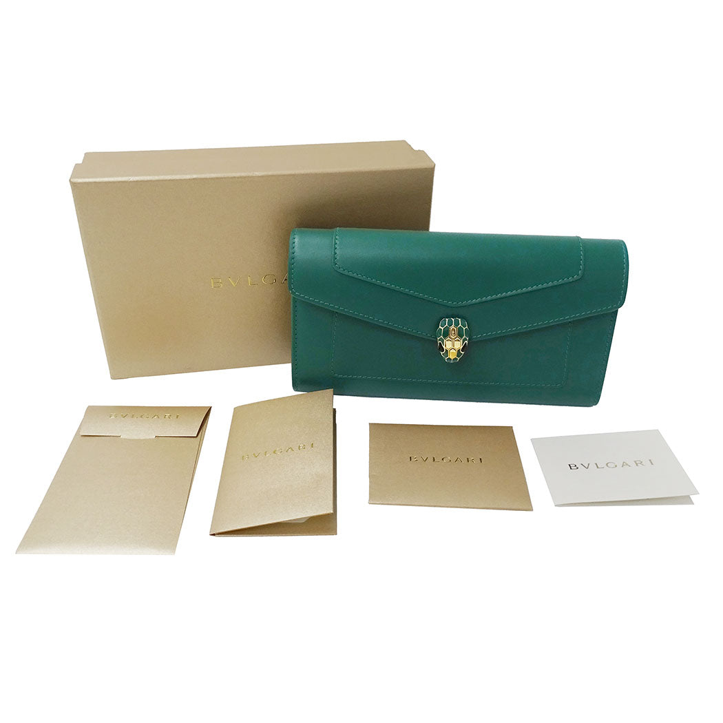 BVLGARI ブルガリ セルペンティ フォーエバー ラージウォレット 長財布 グリーン 294607 カーフ レディース 【中古】