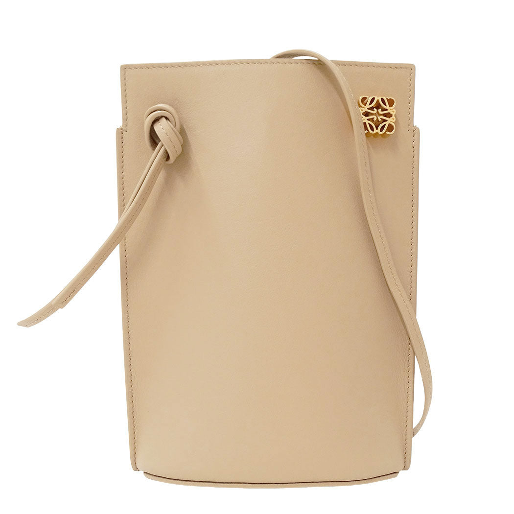 LOEWE ロエベ ダイスポケット ショルダーバッグ アナグラム ベージュ レザー レディース 【中古】