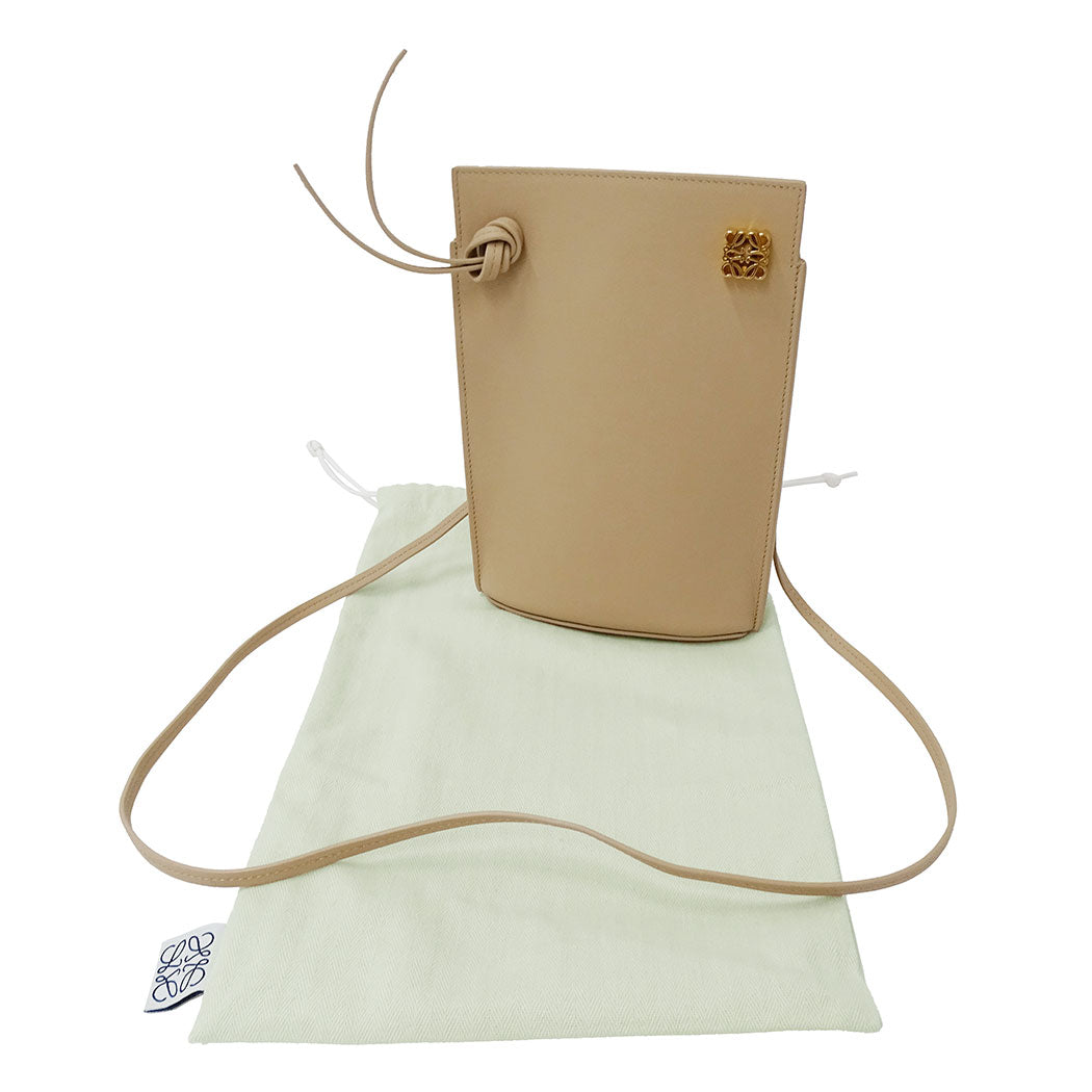 LOEWE ロエベ ダイスポケット ショルダーバッグ アナグラム ベージュ レザー レディース 【中古】