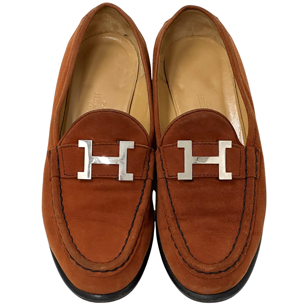 HERMES エルメス ローファー コンスタンス ブラウン シルバー金具 レディース 35 1/2 22.5cm 【中古】