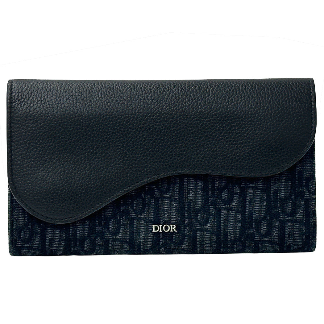 Dior ディオール 長財布 サドル ロング フラップ ブラック キャンバス レディース メンズ 【中古】