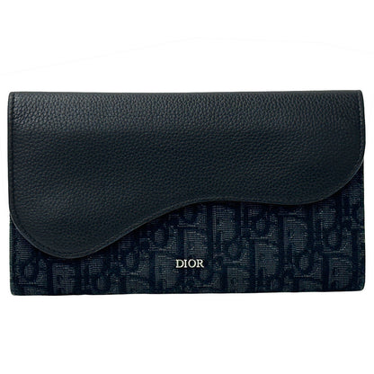 Dior ディオール 長財布 サドル ロング フラップ ブラック キャンバス レディース メンズ 【中古】