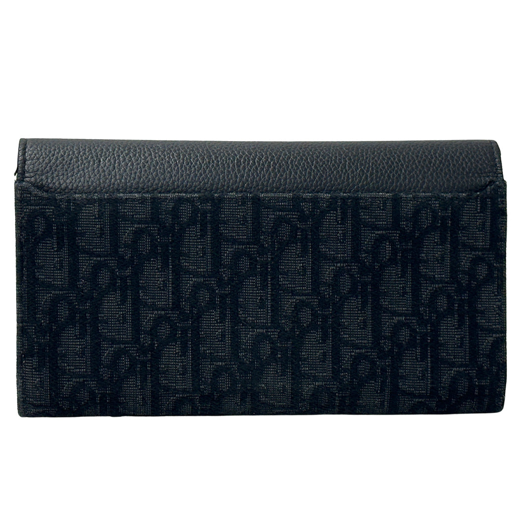Dior ディオール 長財布 サドル ロング フラップ ブラック キャンバス レディース メンズ 【中古】