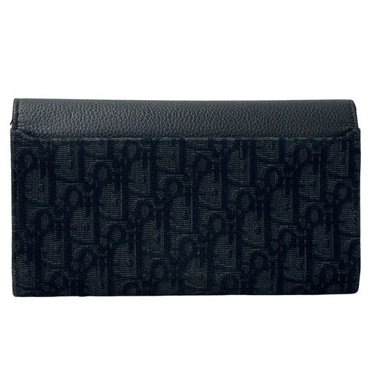Dior ディオール 長財布 サドル ロング フラップ ブラック キャンバス レディース メンズ 【中古】