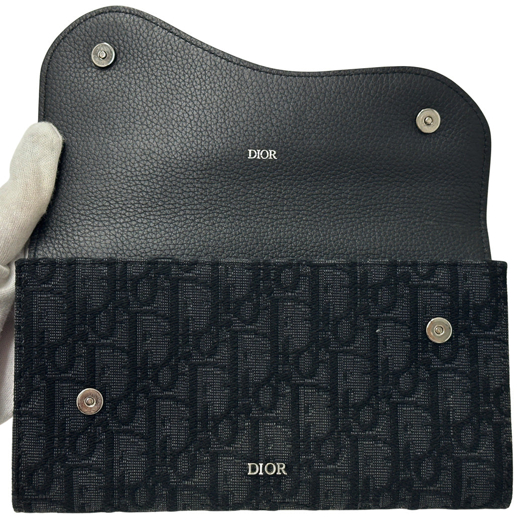 Dior ディオール 長財布 サドル ロング フラップ ブラック キャンバス レディース メンズ 【中古】
