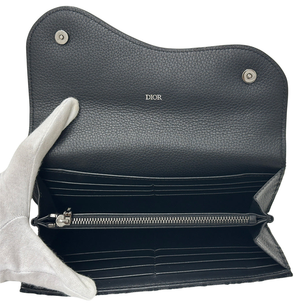 Dior ディオール 長財布 サドル ロング フラップ ブラック キャンバス レディース メンズ 【中古】