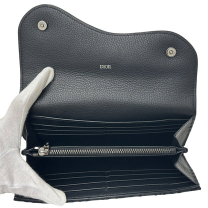 Dior ディオール 長財布 サドル ロング フラップ ブラック キャンバス レディース メンズ 【中古】