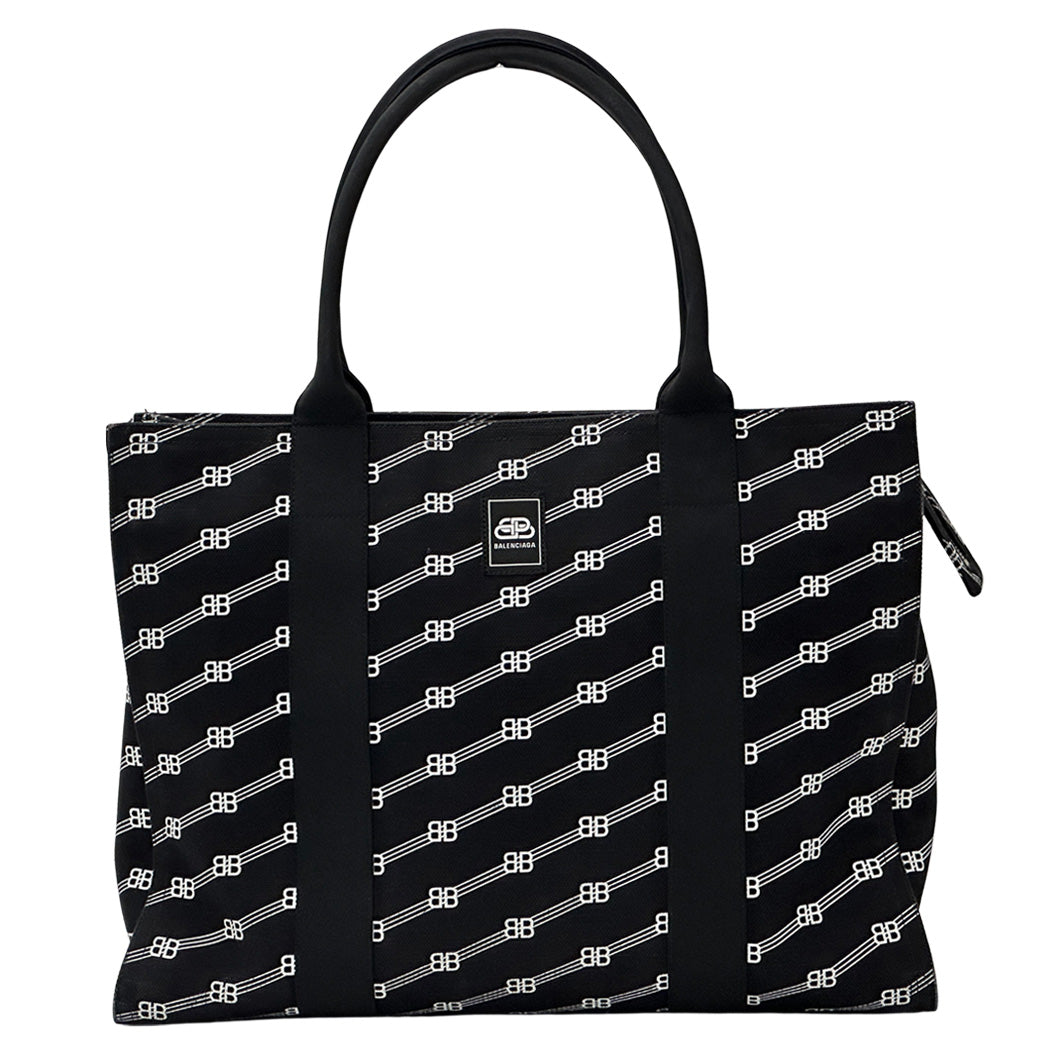 BALENCIAGA バレンシアガ トートバッグ BBモノグラム ブラック キャンバス レディース メンズ 【中古】