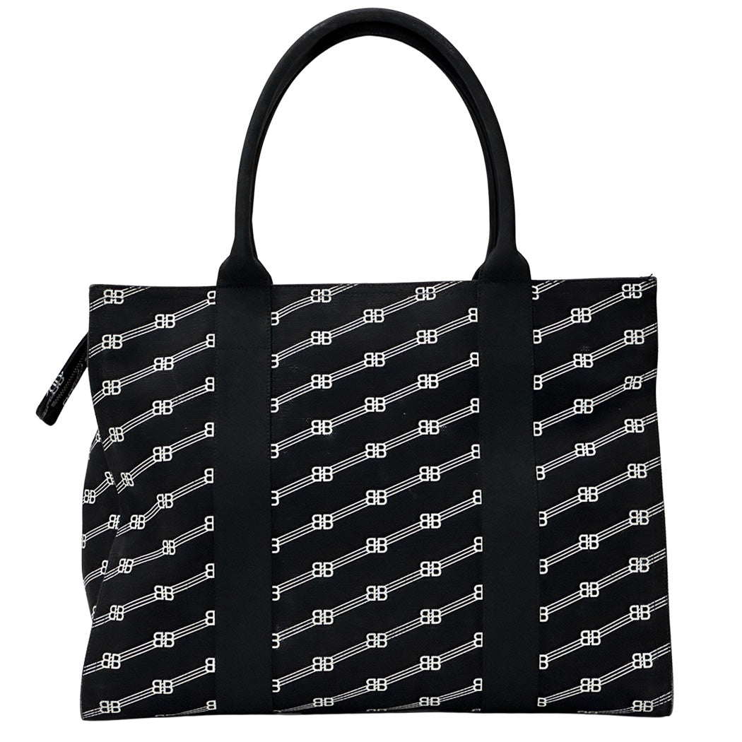 BALENCIAGA バレンシアガ トートバッグ BBモノグラム ブラック キャンバス レディース メンズ 【中古】
