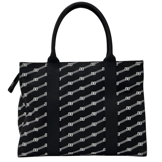 BALENCIAGA バレンシアガ トートバッグ BBモノグラム ブラック キャンバス レディース メンズ 【中古】