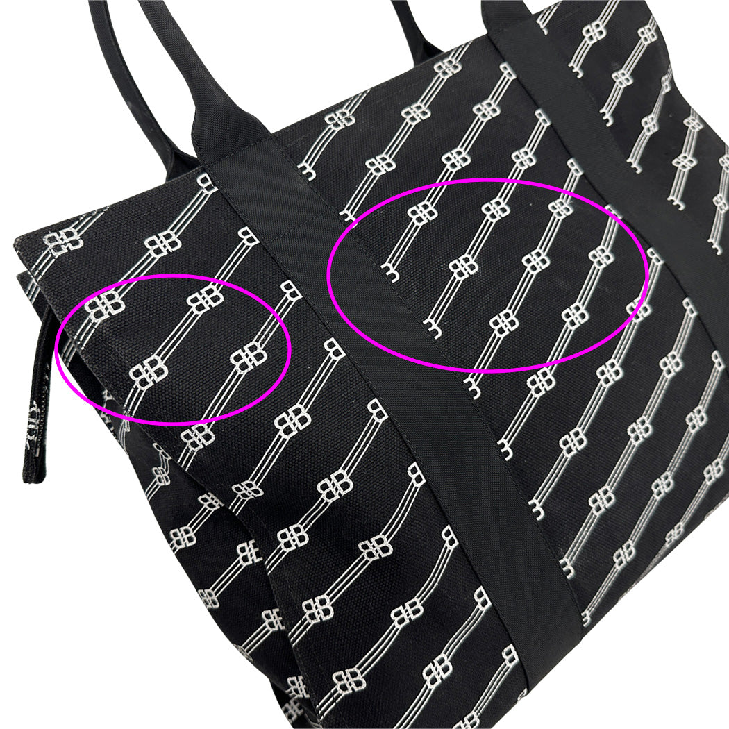 BALENCIAGA バレンシアガ トートバッグ BBモノグラム ブラック キャンバス レディース メンズ 【中古】