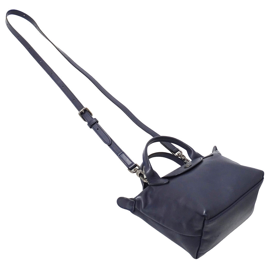Longchamp ロンシャン 2wayバッグ ネイビー レザー レディース 【中古】