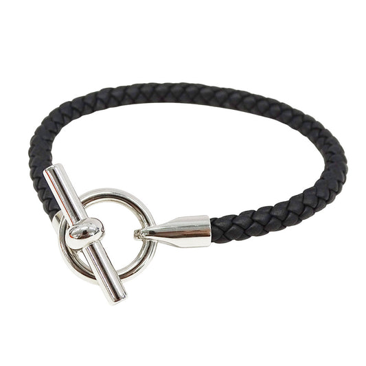 HERMES エルメス グレナン ブレスレット レザー ブラック シルバー金具 レディース 【中古】