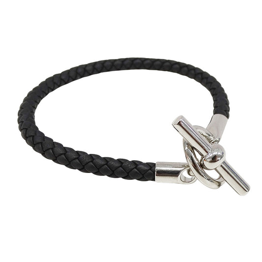 HERMES エルメス グレナン ブレスレット レザー ブラック シルバー金具 レディース 【中古】