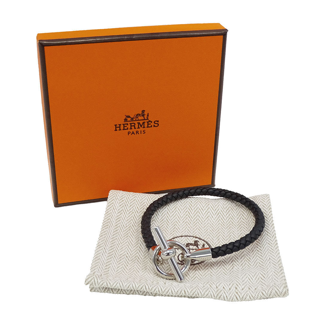HERMES エルメス グレナン ブレスレット レザー ブラック シルバー金具 レディース 【中古】